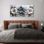 CPKATMT Flower Prints Wall Art for Living Room Blue and White Paintings for Wall Office Wall Decor for Bedroom Aesthetic Size 20" x 40"