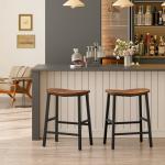HOOBRO Bar Stools Set of 2, Counter Height Bar Stools, 23.6 Inch Barstools for Kitchen Counter, Kitchen Stools with Footrests, Saddle Barstools for Dining Room, Rustic Brown and Black BF57MDP201