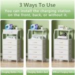 Furnulem Night Stand with Charging Station, Dresser with PVC & Fabric Drawers, 33.3 Inch Side Table with Open Shelf, Tall Bedside Table for Closet, Entryway, Bedroom Furniture, 3 Ways to Use, White