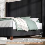 AMERLIFE King Size 62" Corduroy Upholstered Bed Frame, Luxurious Platform Bed with Extra Tall Wingback Headboard and Vertical Stripe, No Box Spring Needed/Solid Wood Slats & Legs/Black