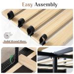 AMERLIFE King Size 62" Corduroy Upholstered Bed Frame, Luxurious Platform Bed with Extra Tall Wingback Headboard and Vertical Stripe, No Box Spring Needed/Solid Wood Slats & Legs/Black