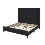 AMERLIFE King Size 62" Corduroy Upholstered Bed Frame, Luxurious Platform Bed with Extra Tall Wingback Headboard and Vertical Stripe, No Box Spring Needed/Solid Wood Slats & Legs/Black