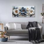 CPKATMT Flower Prints Wall Art for Living Room Blue and White Paintings for Wall Office Wall Decor for Bedroom Aesthetic Size 20" x 40"