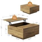 FABATO Lift Top Coffee Table, Wood Square Coffee Table with Storage, Farmhouse Coffee Tables with Hidden Storage Compartment, Center Table with Lifting Tabletop for Living Room, Home Office, Oak