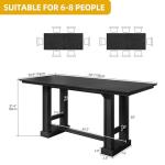 DWVO Farmhouse Dining Table for 6-8 People, 70" Long Kitchen Tables with Wooden Sturdy Legs, Large Rectangular Dinner Table for Kitchen, Dining Room, Living Room, Black
