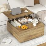 FABATO Lift Top Coffee Table, Wood Square Coffee Table with Storage, Farmhouse Coffee Tables with Hidden Storage Compartment, Center Table with Lifting Tabletop for Living Room, Home Office, Oak