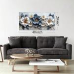 CPKATMT Flower Prints Wall Art for Living Room Blue and White Paintings for Wall Office Wall Decor for Bedroom Aesthetic Size 20" x 40"