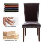 COLAMY Upholstered Parsons Dining Chairs Set of 6, PU Leather Dining Room Kitchen Side Chair with Nailhead Trim and Wood Legs - Dark Brown