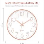Foxtop Modern Wall Clock 12 Inch Non-Ticking Silent Battery Operated Round Quartz Rose Gold Wall Clock for Office Bedroom Living Room Kitchen Home School Decor