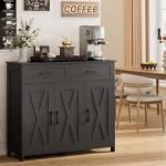Homhedy Sideboard Buffet Cabinet, Coffee Bar Storage Cabinet with Drawers and Doors, Farmhouse Kitchen Cabinet with Adjustable Shelves, for Kitchen, Dining Room, Living Room, Black