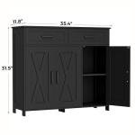 Homhedy Sideboard Buffet Cabinet, Coffee Bar Storage Cabinet with Drawers and Doors, Farmhouse Kitchen Cabinet with Adjustable Shelves, for Kitchen, Dining Room, Living Room, Black