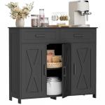 Homhedy Sideboard Buffet Cabinet, Coffee Bar Storage Cabinet with Drawers and Doors, Farmhouse Kitchen Cabinet with Adjustable Shelves, for Kitchen, Dining Room, Living Room, Black