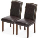 DUMOS Upholstered Dining Chairs，Set of 2 PU Leather Dining Room Kitchen Chair with Nailhead Trim and Wood Legs, Modern Side Chairs for Living Room-Brown