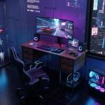 Sweetcrispy Computer Desk with Drawers, 47 Inch Home Office Bedroom Table with 4 Fabric Drawers & 2 Mesh Storage Shelves, Wood Table with X-Shaped Structure for Writing Study PC Desk, Brown