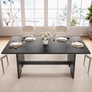 Jocoevol 63" Folding Dining Table for 4-6, Modern Dining Room Table with Large Foldable Tabletop, Wood Folding Table with Foldable Legs, Dinner Tables for Kitchen Dining Room (Black)