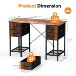 Sweetcrispy Computer Desk with Drawers, 47 Inch Home Office Bedroom Table with 4 Fabric Drawers & 2 Mesh Storage Shelves, Wood Table with X-Shaped Structure for Writing Study PC Desk, Brown