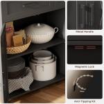 Homhedy Sideboard Buffet Cabinet, Coffee Bar Storage Cabinet with Drawers and Doors, Farmhouse Kitchen Cabinet with Adjustable Shelves, for Kitchen, Dining Room, Living Room, Black