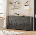 Homhedy Sideboard Buffet Cabinet, Coffee Bar Storage Cabinet with Drawers and Doors, Farmhouse Kitchen Cabinet with Adjustable Shelves, for Kitchen, Dining Room, Living Room, Black