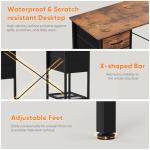 Sweetcrispy Computer Desk with Drawers, 47 Inch Home Office Bedroom Table with 4 Fabric Drawers & 2 Mesh Storage Shelves, Wood Table with X-Shaped Structure for Writing Study PC Desk, Brown