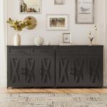 Homhedy Sideboard Buffet Cabinet, Coffee Bar Storage Cabinet with Drawers and Doors, Farmhouse Kitchen Cabinet with Adjustable Shelves, for Kitchen, Dining Room, Living Room, Black