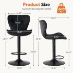 Sweetcrispy Modern Bar Stools Set of 2, Adjustable Faux Leather Upholstered Swivel Bar Stools, Counter Height Bar Chairs with Back for Kitchen Island, Black