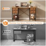 Sweetcrispy Computer Desk with Drawers, 47 Inch Home Office Bedroom Table with 4 Fabric Drawers & 2 Mesh Storage Shelves, Wood Table with X-Shaped Structure for Writing Study PC Desk, Brown