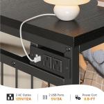 EnHomee 49.2" W Dresser for Bedroom with Hanging Rack 6 Drawers Dresser with LED Lights & Charging Station, Fabric Dressers & Chest of Drawers with 4 Hooks, Wooden Top, Grid Panel, Black