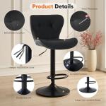 Sweetcrispy Modern Bar Stools Set of 2, Adjustable Faux Leather Upholstered Swivel Bar Stools, Counter Height Bar Chairs with Back for Kitchen Island, Black