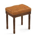 LUE BONA Upholstered Fabric Vanity Bench Seat, Makeup Stools for Vanity, Square Tufted Ottoman Bench with Carved Dark Brown Color Legs for Bedroom Living Room, Whiskey Brown