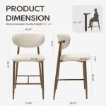 MALOL Bar Stools Set of 2, Counter Height bar stools, Kitchen Bar Stools with Backs, Modern Upholstered, Modern Bar Stools with Metal Legs for Kitchen Island, Counter, Beige