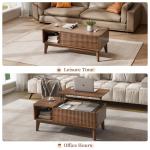 LYNCOHOME Fluted Lift Top Coffee Table with Storage, Modern Coffee Table for Living Room, Home Office（Walnut）