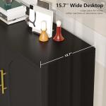 Keehusux 15.7" D Black Buffet Cabinet with Storage, Boho Buffet Sideboard with Adjustable Shelf and Solid Wood Legs, Accent Floor Storage Cabinet for Kitchen, Living Room, Natural