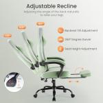 Sweetcrispy Computer Gaming Chair - High Back Ergonomic Desk Chair with Footrest and Lumbar Support, Height Adjustable Task Chair with Linkage Armrests and Headrest, 360° Swivel Wheels, Green