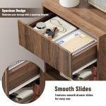 Nightstand, Modern Bedside Table with Storage Drawers and Open Wood Shelf, Night Stand with Solid Wood Legs, End Tables Side Tables for Living Room, Bedroom Walnut