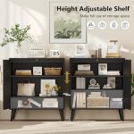 Keehusux 15.7" D Black Buffet Cabinet with Storage, Boho Buffet Sideboard with Adjustable Shelf and Solid Wood Legs, Accent Floor Storage Cabinet for Kitchen, Living Room, Natural