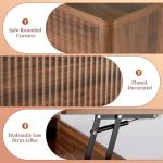 LYNCOHOME Fluted Lift Top Coffee Table with Storage, Modern Coffee Table for Living Room, Home Office（Walnut）