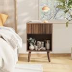 Nightstand, Modern Bedside Table with Storage Drawers and Open Wood Shelf, Night Stand with Solid Wood Legs, End Tables Side Tables for Living Room, Bedroom Walnut