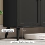 Keehusux 15.7" D Black Buffet Cabinet with Storage, Boho Buffet Sideboard with Adjustable Shelf and Solid Wood Legs, Accent Floor Storage Cabinet for Kitchen, Living Room, Natural