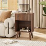 Nightstand, Modern Bedside Table with Storage Drawers and Open Wood Shelf, Night Stand with Solid Wood Legs, End Tables Side Tables for Living Room, Bedroom Walnut