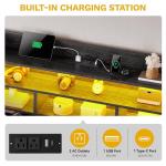 DWVO King Size Bed Frame with RGB LED Lights & Storage Bookcase Headboard, Upholstered Bed with Charging Station and 4 Drawers, No Box Spring Needed, Easy Assembly, Noise-Free, Velvet Grey