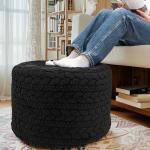 Round Pouf Ottoman 20 x 20 x 14 Inches Boho Poof Home Decor Floor Pouffe Ottoman Foot Rest for Couch Sofa Bean Bag Chairs Living Room Bedroom (Black)