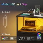 TRIFEBLE Nightstands Set of 2, Night Stand with Charging Station and Led Lights, Bedside Table with 2 Fabric Drawers for Bedroom, Small Side End Table with Open Shelf, Black