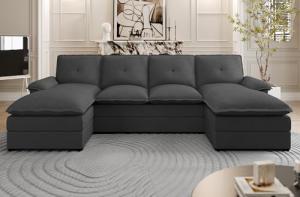 U Shaped Sectional Couches for Living Room,110" Modern Big Sofa Couch with Double Chaise,4 Seat Modular Sofa Couches with Thick Cushion & Soft Backrest,Black