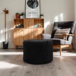 Round Pouf Ottoman 20 x 20 x 14 Inches Boho Poof Home Decor Floor Pouffe Ottoman Foot Rest for Couch Sofa Bean Bag Chairs Living Room Bedroom (Black)