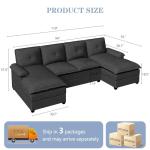 U Shaped Sectional Couches for Living Room,110" Modern Big Sofa Couch with Double Chaise,4 Seat Modular Sofa Couches with Thick Cushion & Soft Backrest,Black