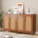 Tribesigns Set of 2 Rattan Sideboard Buffet with Storage, 59 Inch Accent Cabinet with Doors, Storage Cabinet for Dining Room, Living Room, Kitchen, Caramel Brown