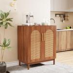 Tribesigns Set of 2 Rattan Sideboard Buffet with Storage, 59 Inch Accent Cabinet with Doors, Storage Cabinet for Dining Room, Living Room, Kitchen, Caramel Brown