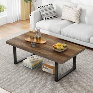 IBF Farmhouse Coffee Table, Modern Simple Wood Coffee Tables for Living Room, Industrial Minimalist Rectangle Center Table, Wood and Metal Tea Coffee Table for Home Office Bedroom, Rustic Oak, 39 in