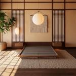 homary Japanese Style Queen Floor Bed Frame, 6.3" Low Profile Tatami Platform Bed with Carbon Steel Slats & Wood-Finished Metal Frame, No Box Spring Needed, Fits Queen Mattress 60" W x 80" L