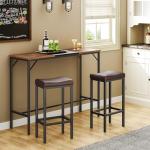 HOOBRO Bar Chairs, Set of 2 Counter Height Saddle Stools with Curved Surface, 24.8 Inches, 2.4" Thick Upholstery, for Kitchen and Dining Room, Brown and Black BC10BY01